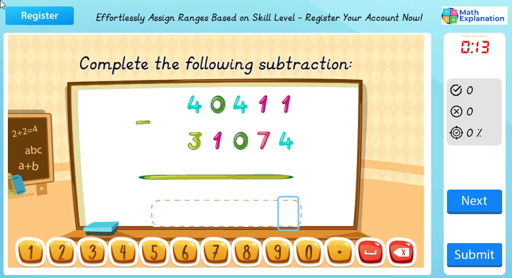 Vertical subtraction with borrowing