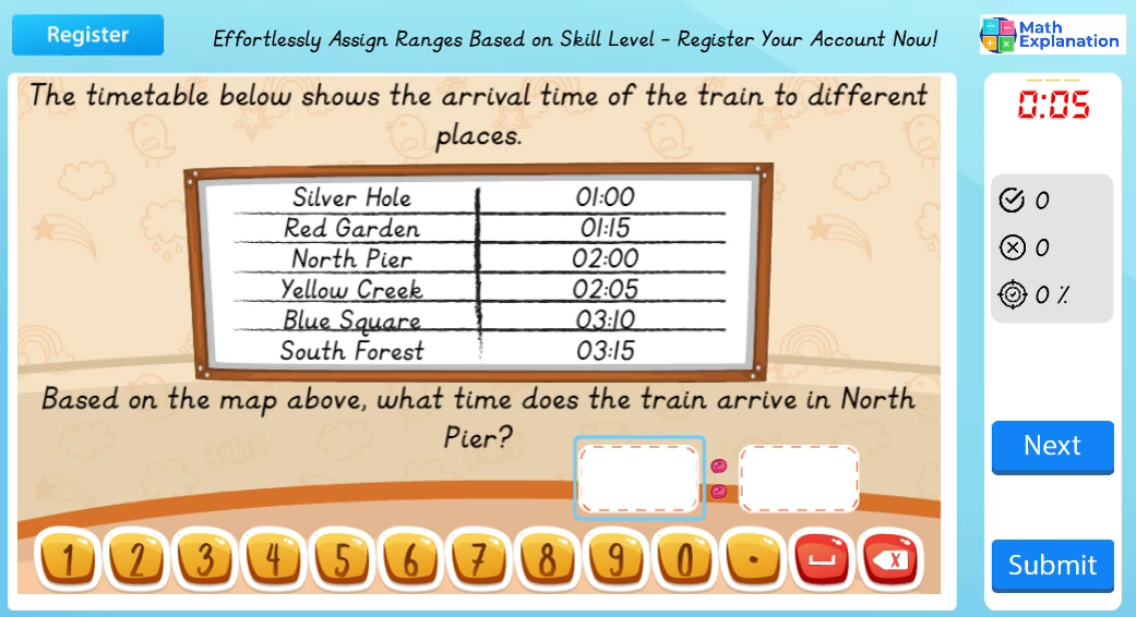 Reading a transportation timetable: Single timing