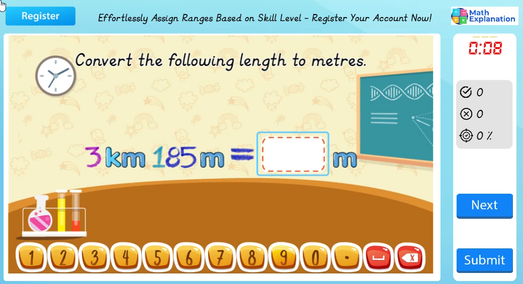 Conversion of length: Kilometres to metres