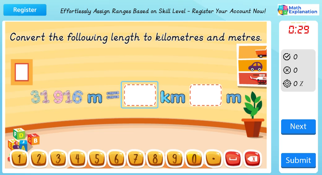 Conversion of length: Metres to kilometres