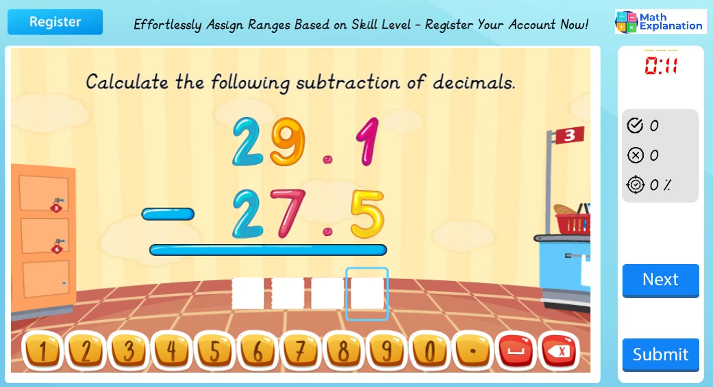 Solving algorithm for subtraction involving decimals