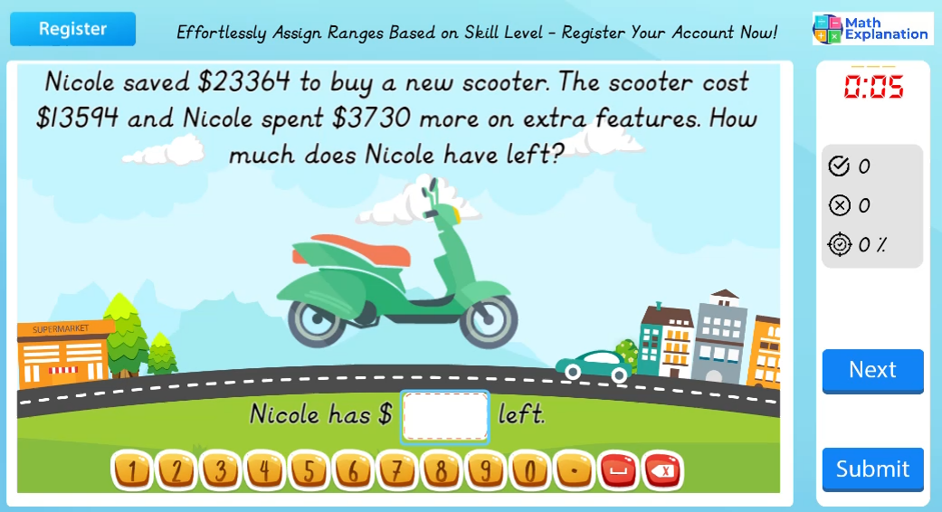 Problem solving involving subtraction