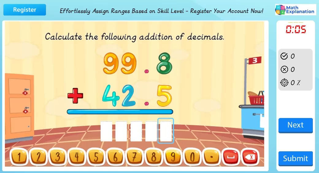 Solving algorithm for addition involving decimals