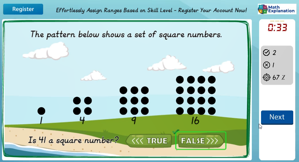 Identifying square numbers - answer correct