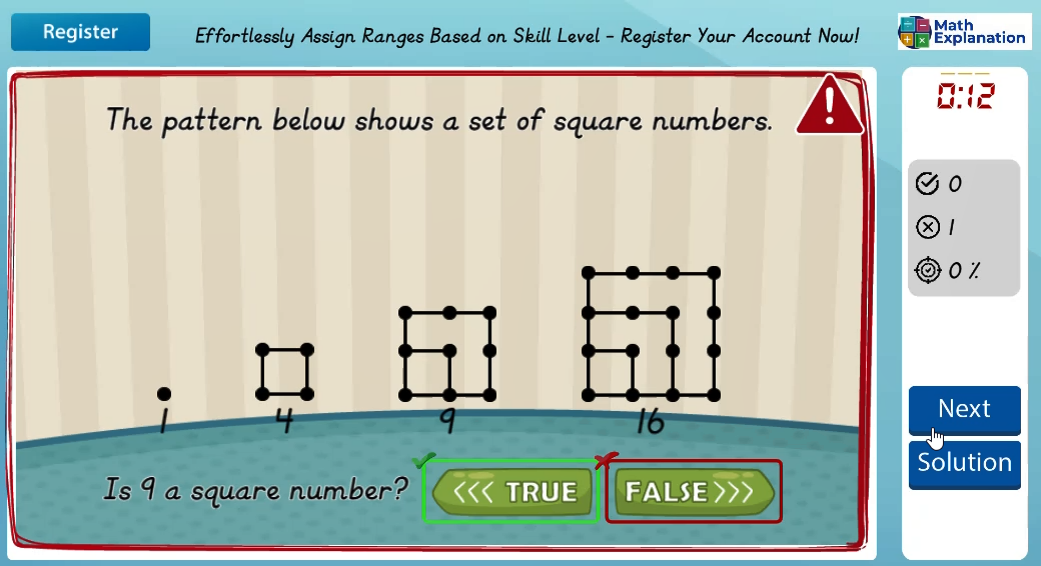 Identifying square numbers - answer incorrect