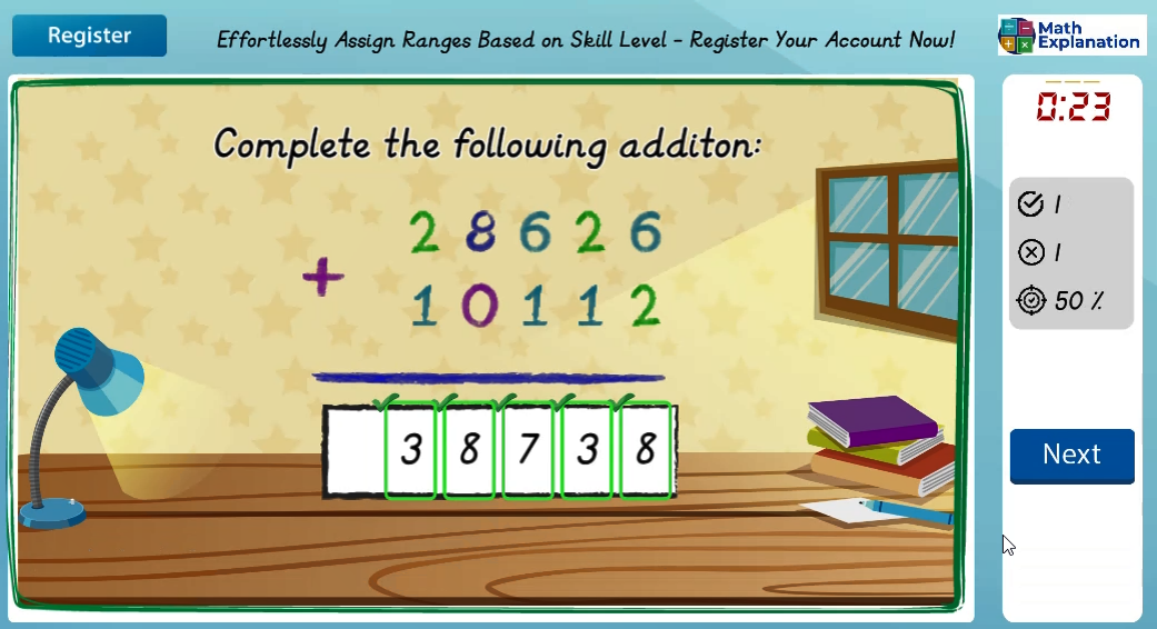 Vertical addition without carrying - answer correct
