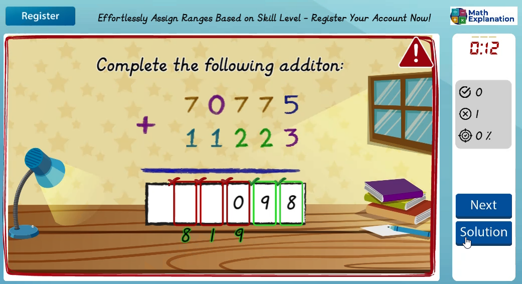 Vertical addition without carrying - answer incorrect