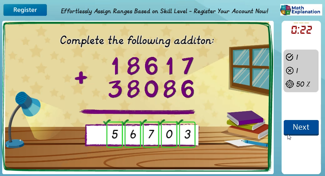 Vertical addition with carrying - answer correct