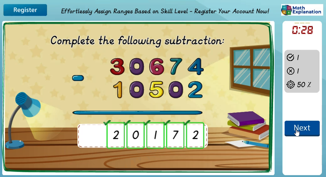 Vertical subtraction without borrowing - answer correct