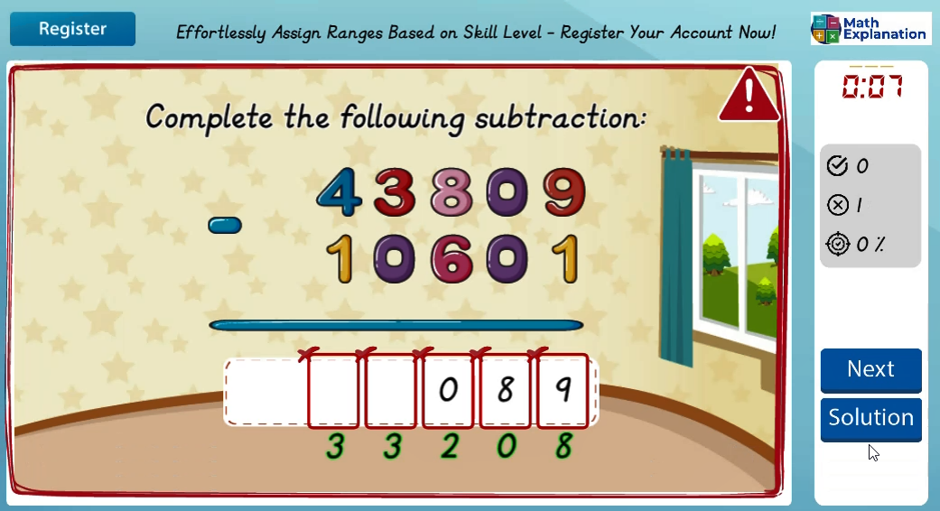 Vertical subtraction without borrowing - answer incorrect