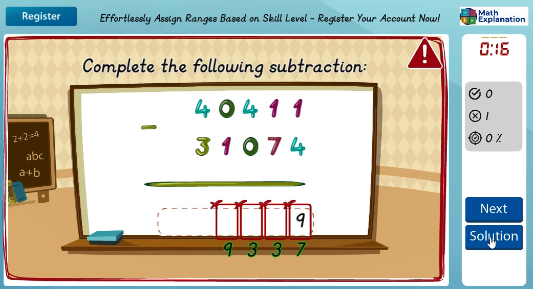 Vertical subtraction with borrowing - answer incorrect