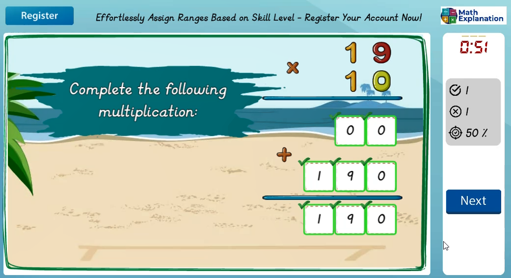 Vertical multiplication with 2 digits - answer correct