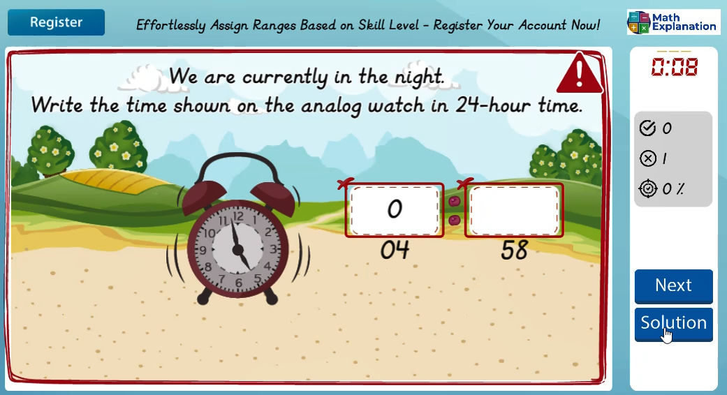 Writing 12-hour time in 24-hour time: Analog to digital - answer incorrect