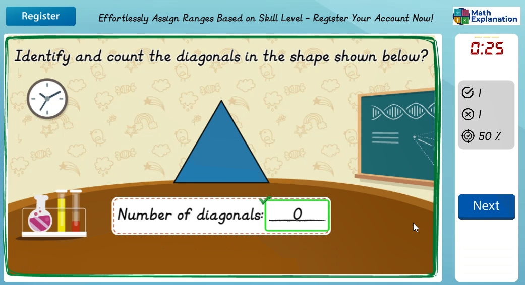 Identifying the diagonals of convex 2D shapes - answer correct