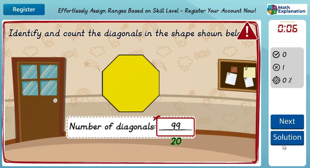 Identifying the diagonals of convex 2D shapes - answer incorrect