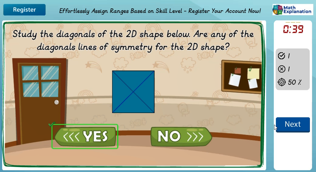 Identifying axis of symmetry of 2D shapes - answer correct