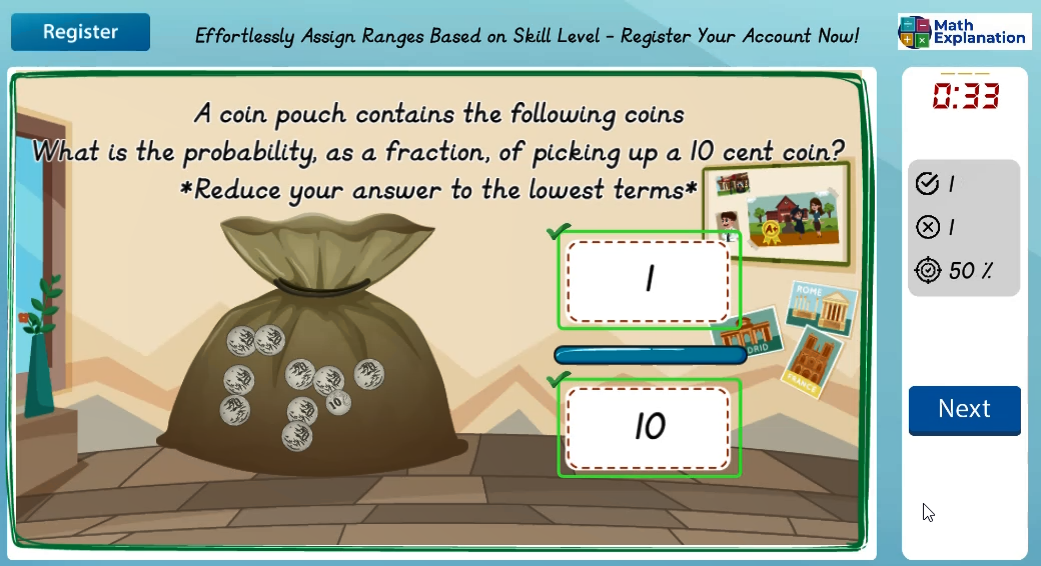 Describe probabilities: Fractions - answer correct