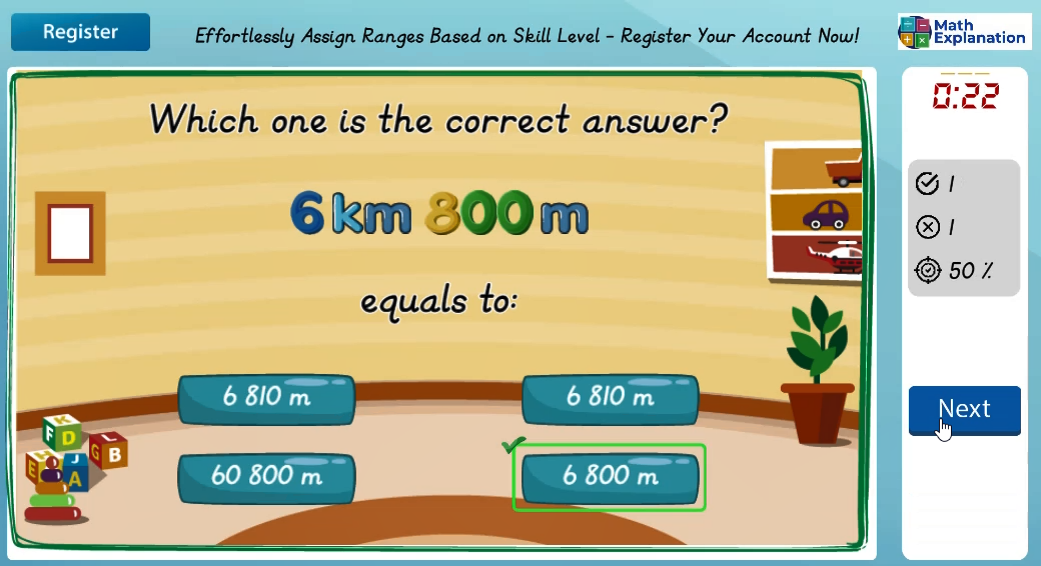 Conversion of length: Kilometres to metres - answer correct