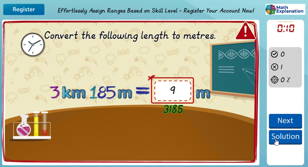 Conversion of length: Kilometres to metres - answer incorrect