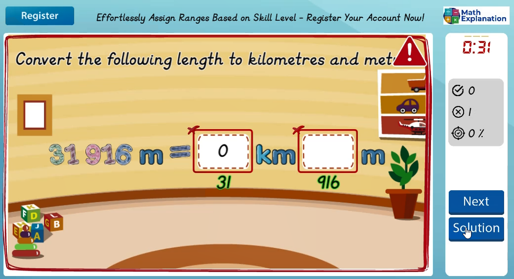 Conversion of length: Metres to kilometres - answer incorrect