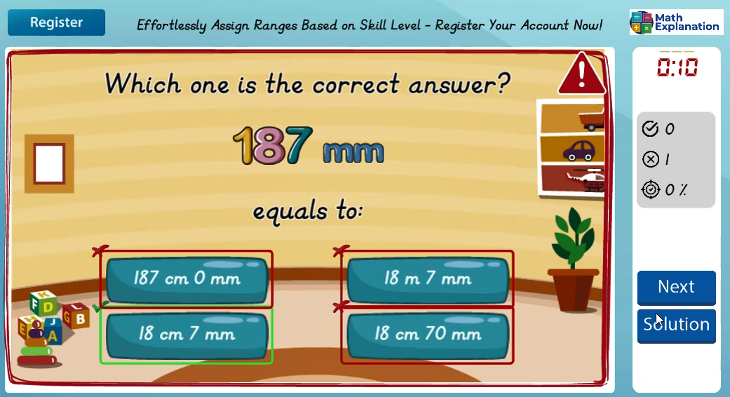 Conversion of length: Millimetres to centimetres - answer incorrect