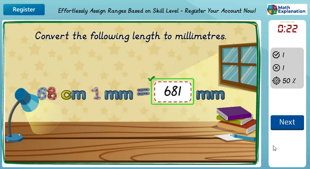 Conversion of length: Centremetres to millimetres - answer correct