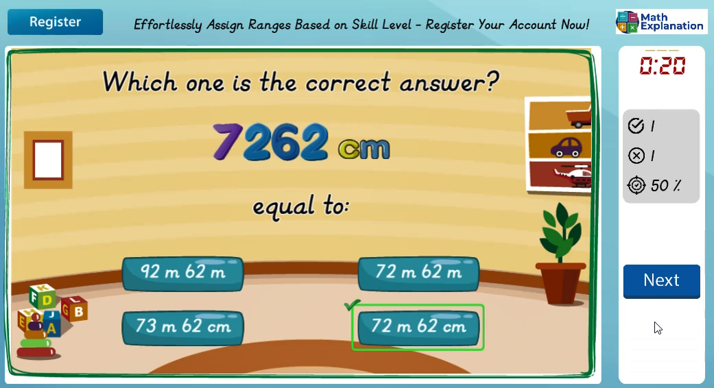 Conversion of length: Metres to centimetres - answer correct