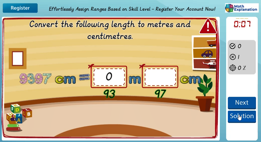Conversion of length: Metres to centimetres - answer incorrect