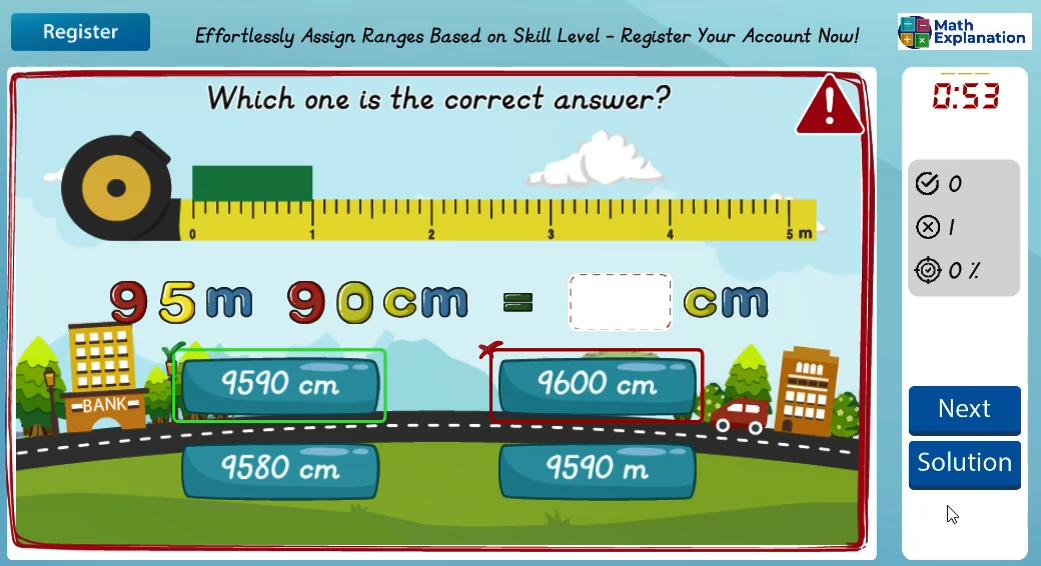 Conversion of length: Centimetres to metres - answer incorrect