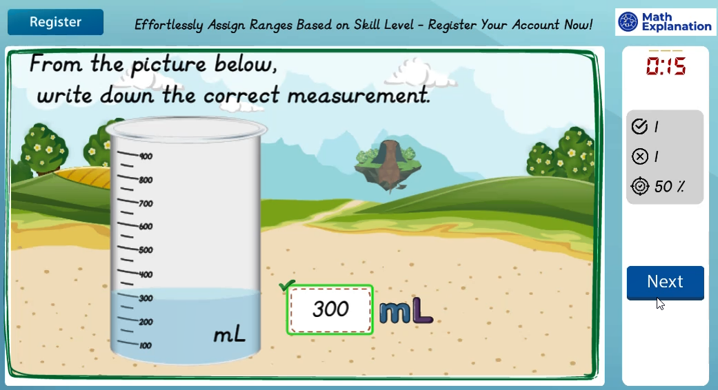 Measuring volumes in millilitres and litres - answer correct