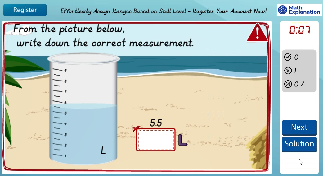 Measuring volumes in millilitres and litres - answer incorrect