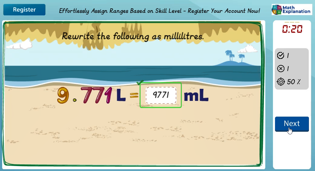 Converting of mass: Litres to millilitres - answer correct