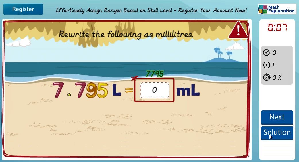Converting of mass: Litres to millilitres - answer incorrect