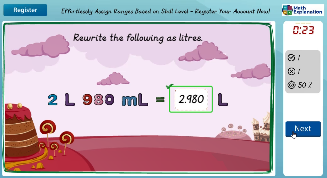 Converting of mass: Millilitres to litres - answer correct