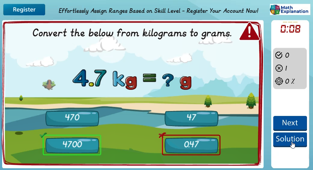 Decimal representation of mass: Kilograms - answer incorrect