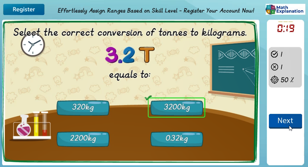 Conversion of mass:Tonnes to kilograms - answer correct