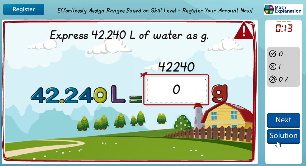 Relating the mass of 1L to 1KG - answer incorrect
