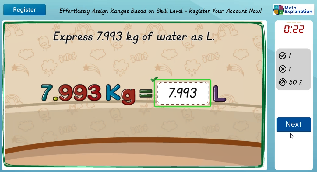 Relating 1KG to the mass of 1L - answer correct