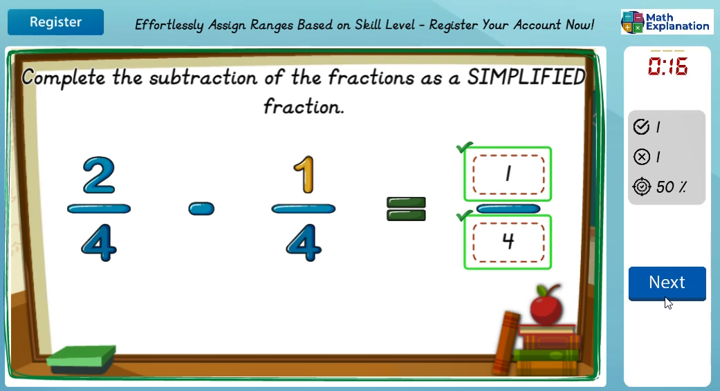 Subtracting fractions - answer correct