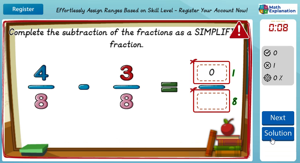 Subtracting fractions - answer incorrect