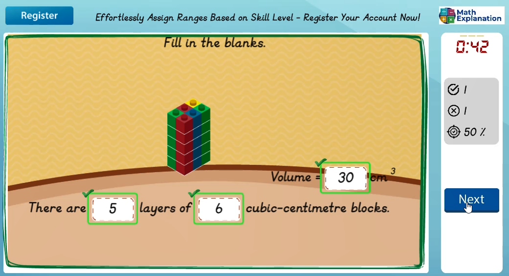 Describing the layers and blocks of rectangular prisms - answer correct