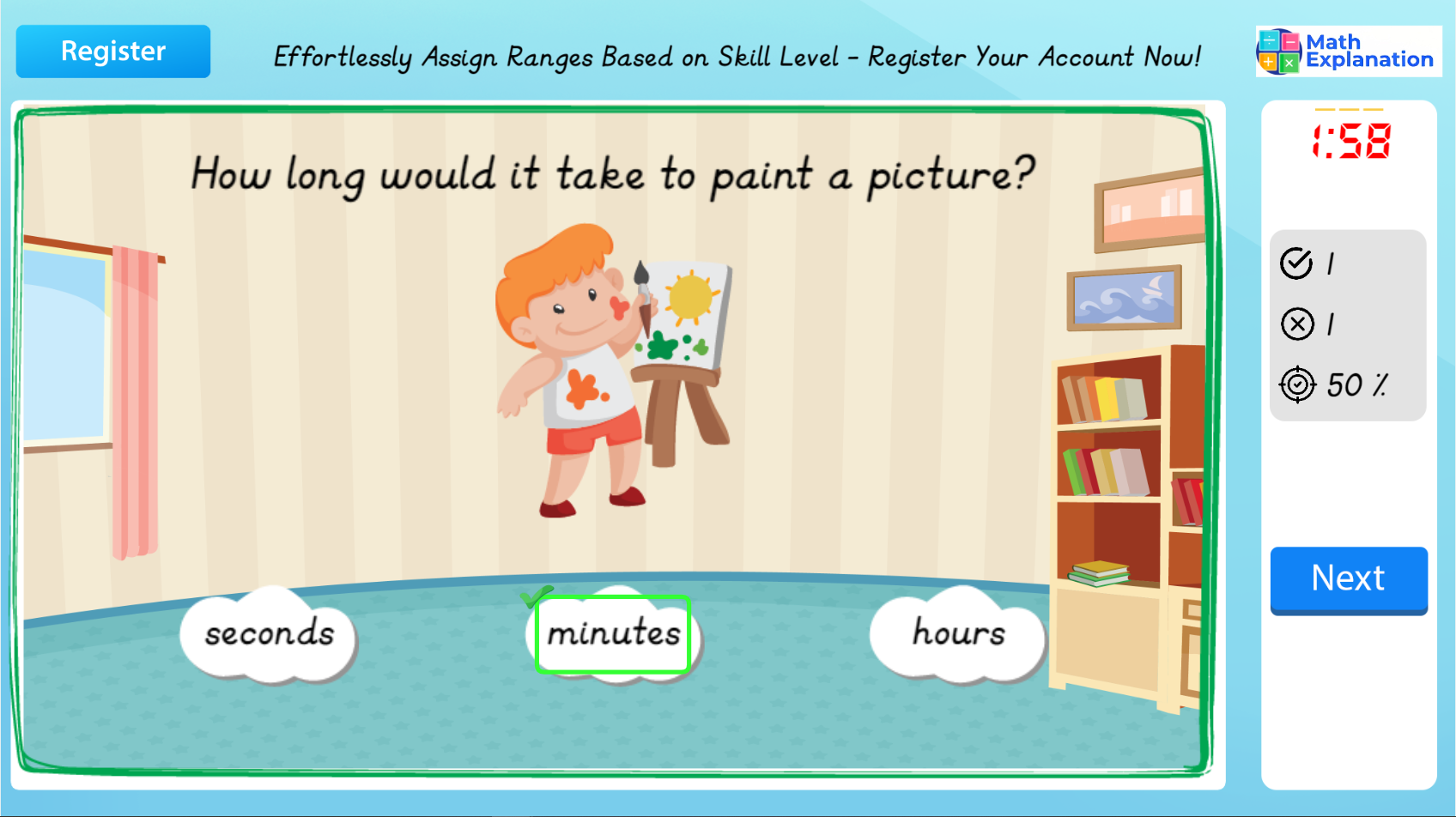 Estimating time taken to complete an activity - answer correct