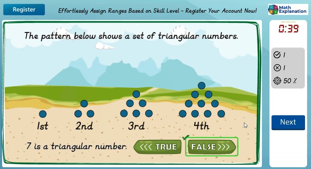 Identifying triangular numbers - answer correct