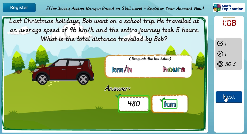 Problem solving with distance and speed - answer correct