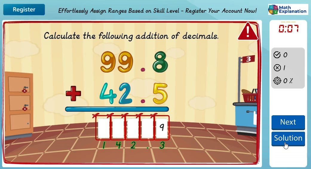 Solving algorithm for addition involving decimals - answer incorrect