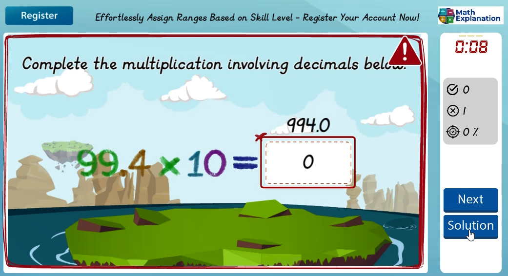 Multiplying decimal numbers by 10, 100 and 1000 - answer correct