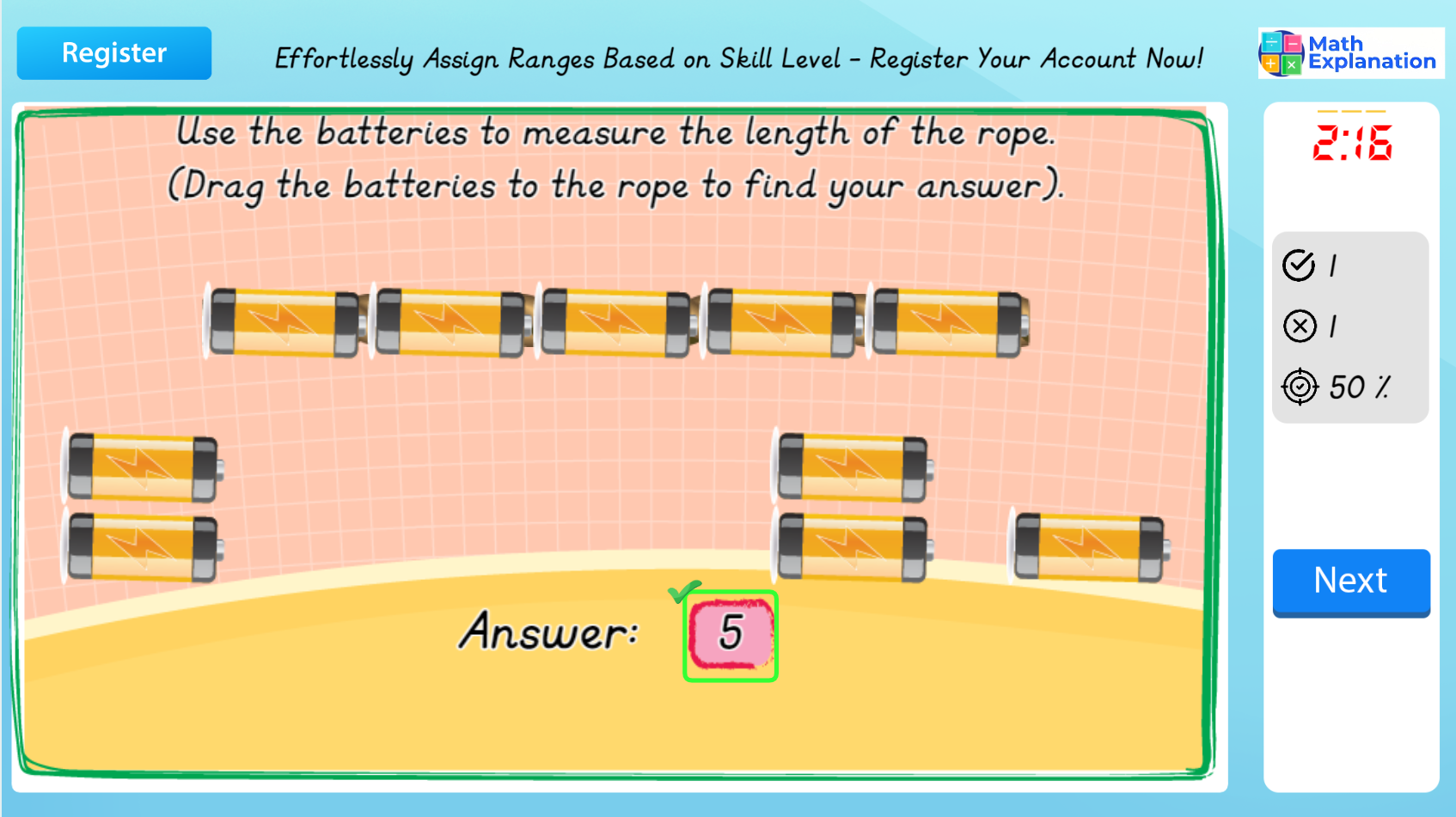 Measuring lengths using informal units - answer correct