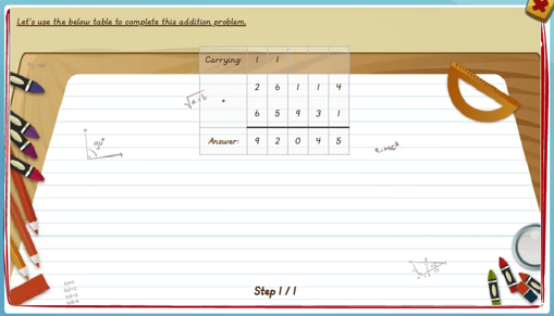 Vertical addition with carrying - solution 1
