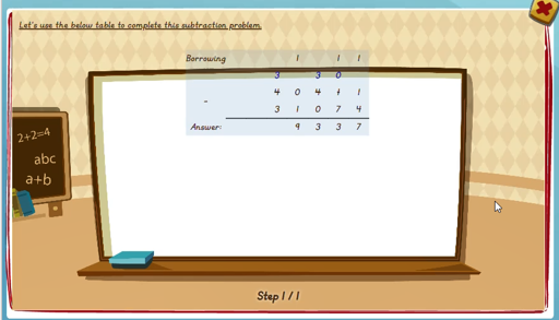 Vertical subtraction with borrowing - solution 1