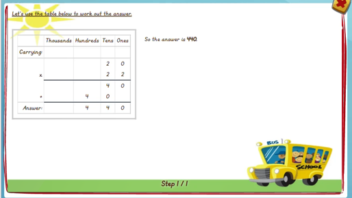 Vertical multiplication with 2 digits - solution 1